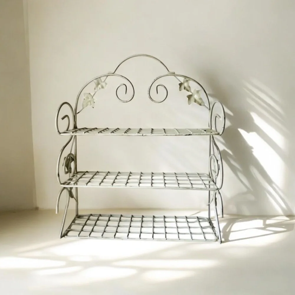 Elegant Cream Metal Shelf with Floral Accents